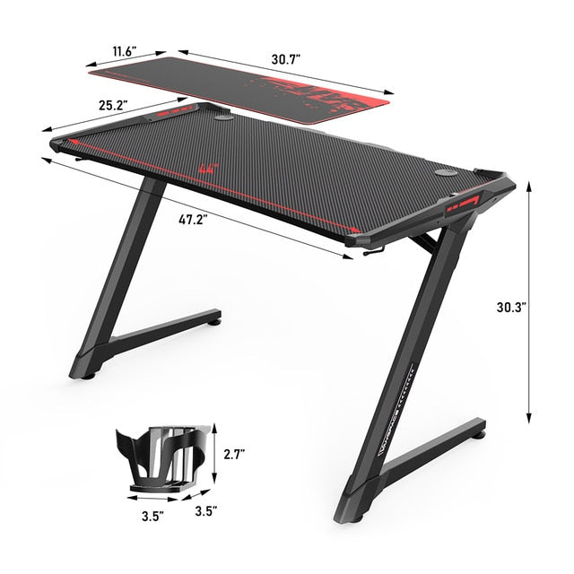 43/47/55 Ergonomic Gaming Desk E-sports Computer Table PC Desk Gamer Tables Workstation with USB Gaming Handle Rack&Mouse Pad